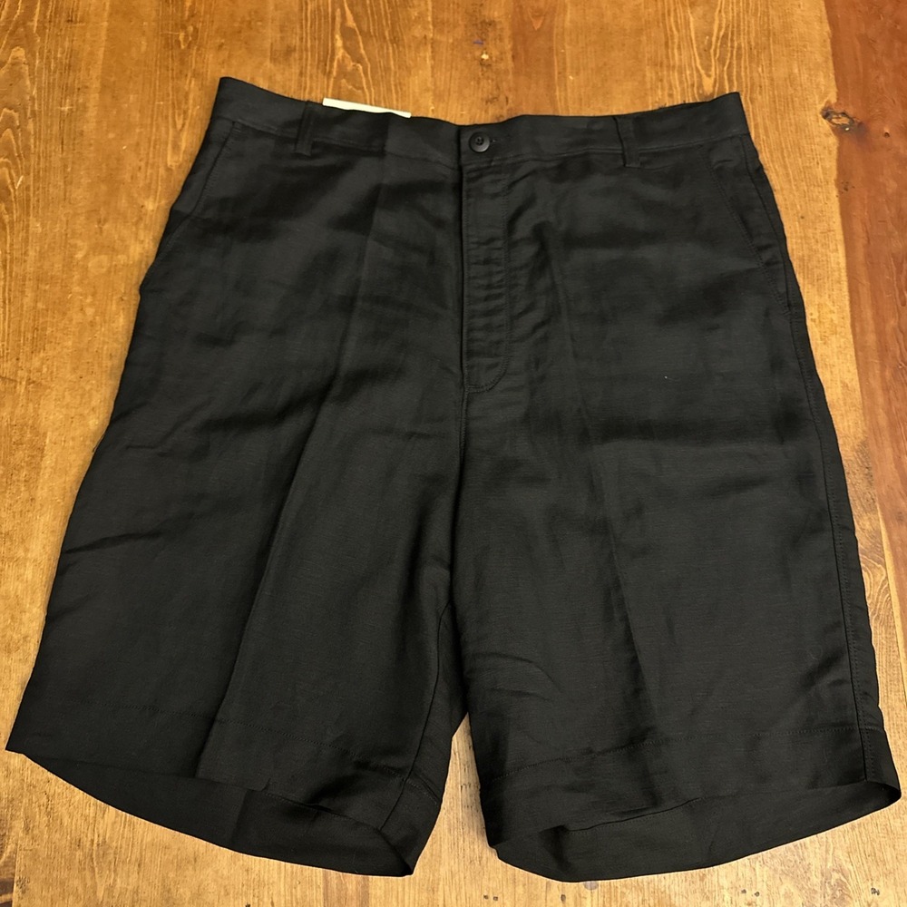 Alan Flusser Mens Linen Blend Flat Front Shorts W38 ST2003 Black